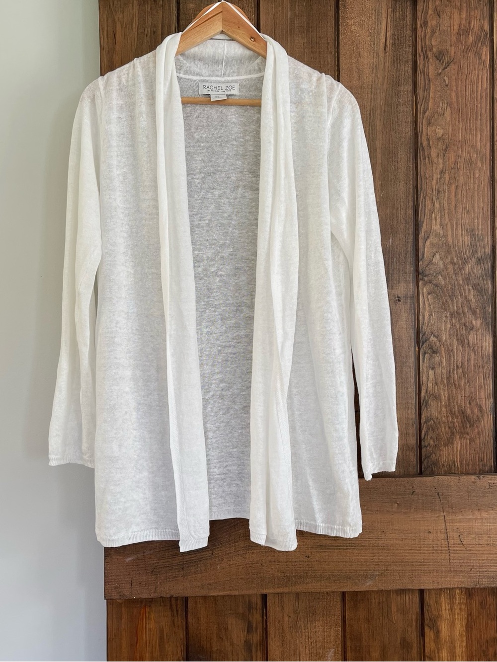 Rachel Zoe White Linen Open Drape Cardigan Small Minimalist Capsule Coastal